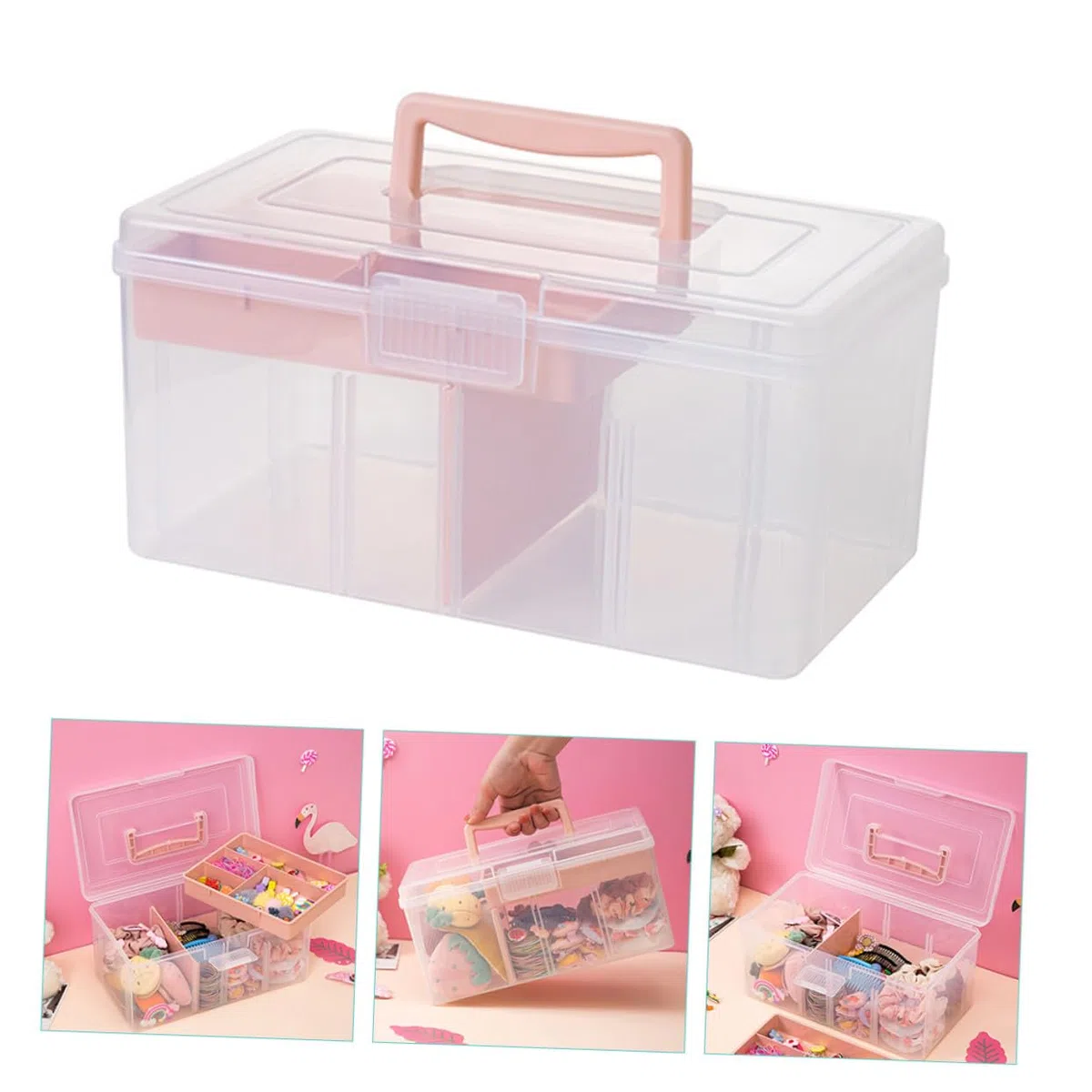VALICLUD Caja de Almacenaje Transparente con Tapa y Asa Organizador Portátil Multifuncional para Hogar Oficina y Escuela Práctico Contenedor Apilable