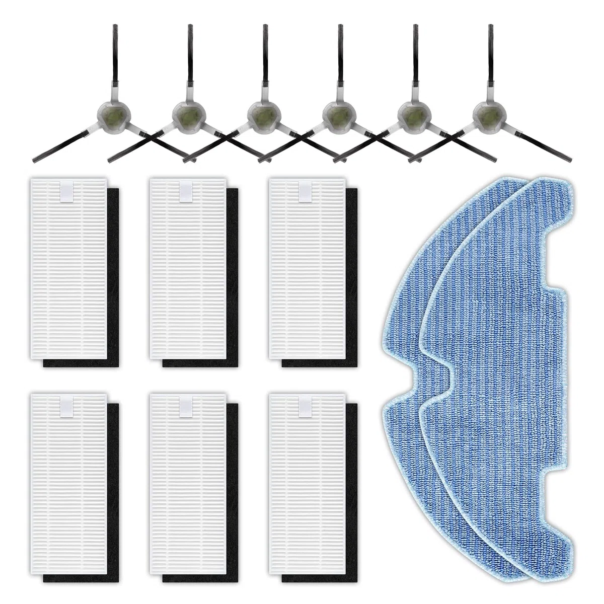 (14 Piezas) M330/ M330 Pro Piezas de Repuesto Compatibles Robot Aspirador Lefant M330 Pro, 6 Cepillos Laterales, 6 Filtros HEPA con Filtros de Espuma, 2 Almohadillas para Fregona, Kit de Accesorios