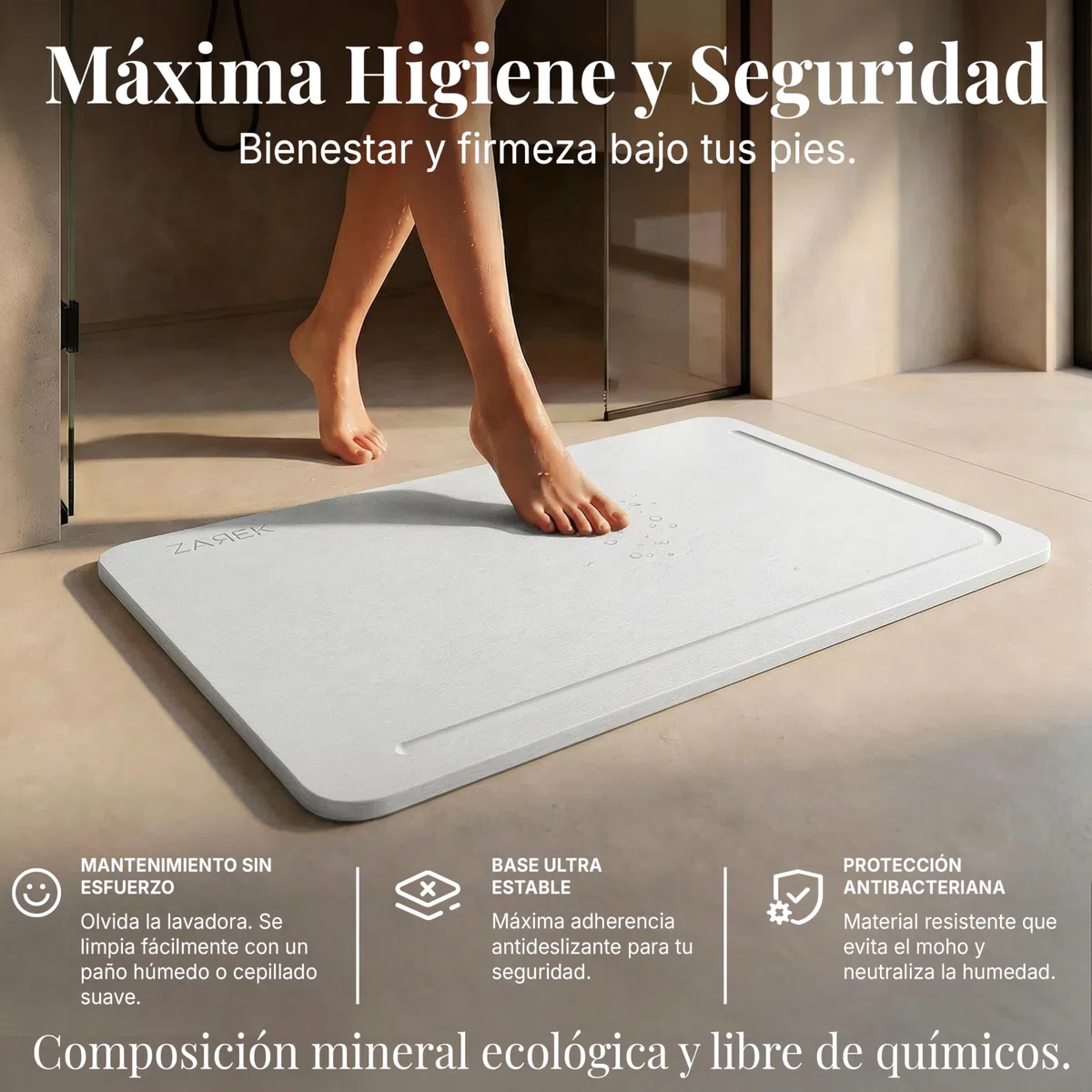 ZAREK Alfombra Diatomita Baño Antideslizante – Alfombrilla Baño Secado Rápido y Ultra Absorbente - Piedra Diatomita Baño Antibacteriana - Ideal para Ducha, Bañera y Cocina - 60x39 cm