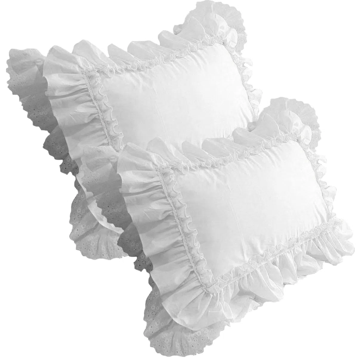 2 uds Funda de Almohada con Volantes, Fundas de Almohada Suaves de algodón de 19x29 Pulgadas con Encaje, Elementos Esenciales Vintage para el hogar para Dormitorio, Cama, Fundas Blancas