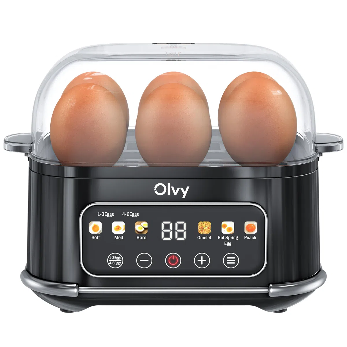 Olvy Hervidor de Huevos Eléctrico 6-en-1 con Temporizador LCD - Cocedor y Cuece Huevos Eléctrico con Apagado Automático y Vaso Medidor - Hervidor de Huevos y Hervidero de Huevos Multifuncional
