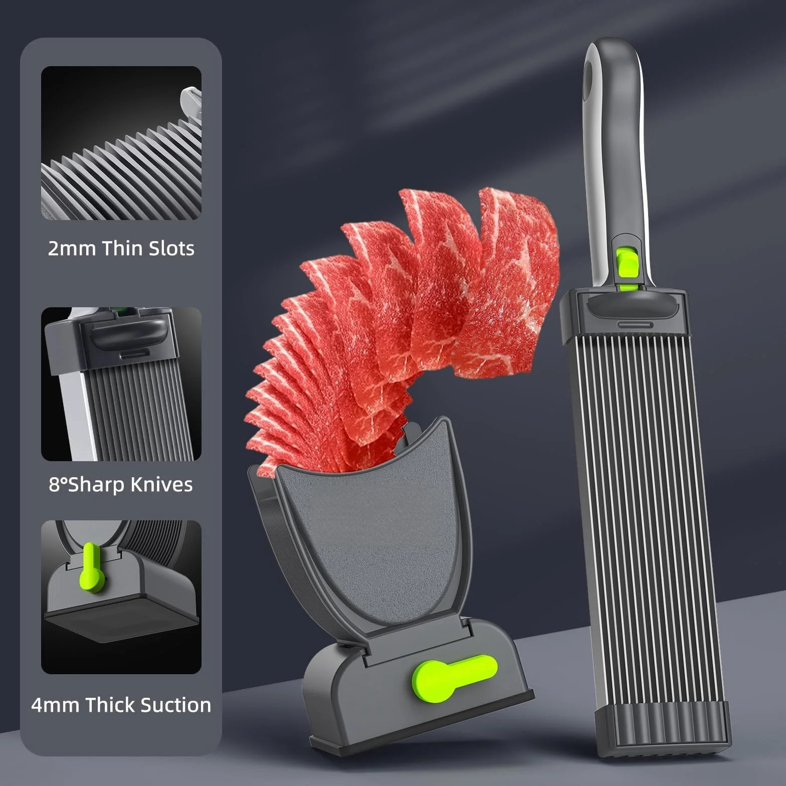 Cortadora multifuncional de carne cruda para carne fresca, grosor ajustable de 2 o 4 mm, cortadora manual con cepillo, gancho, afilador