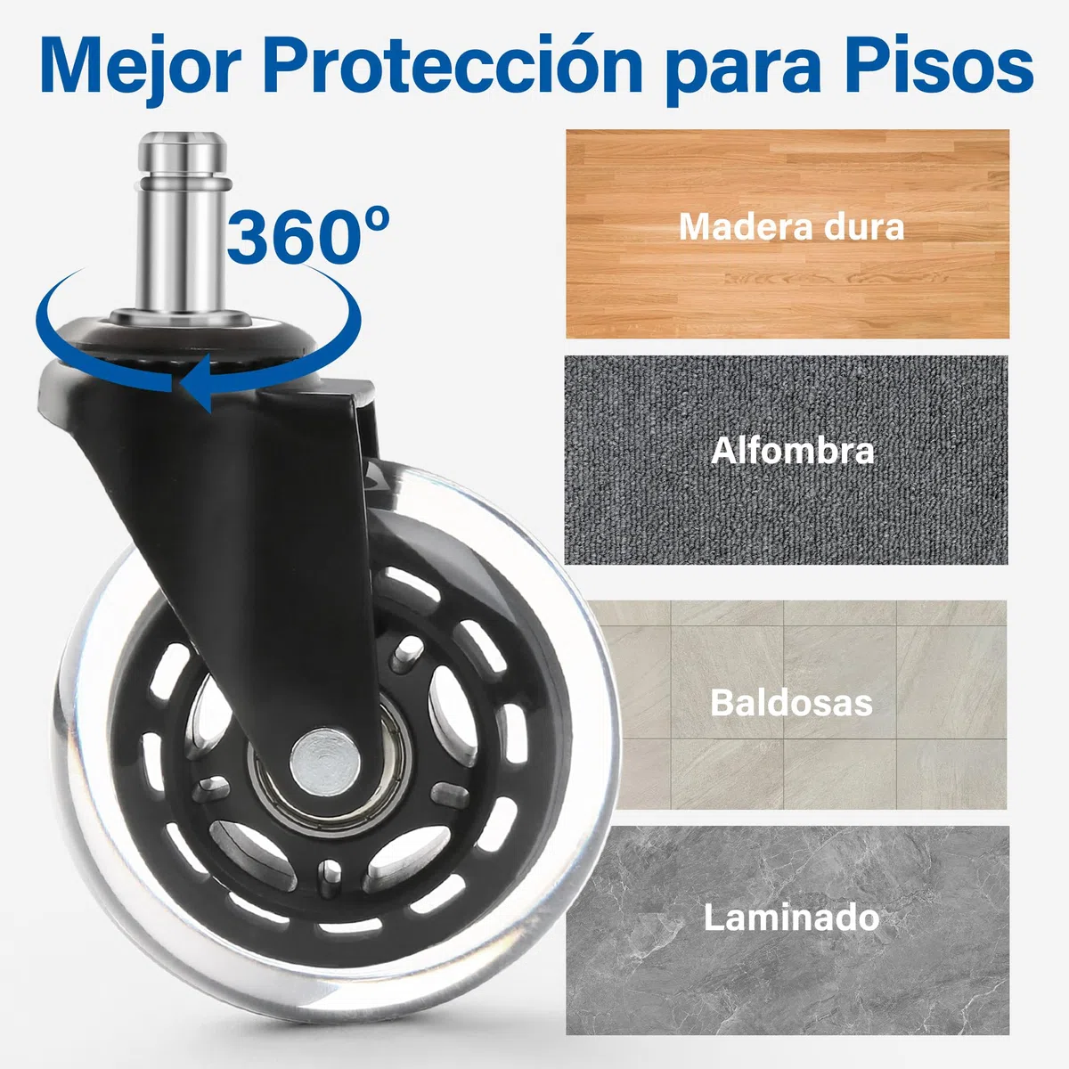 LotFancy Ruedas Silla Oficina, 11 mm x 22 mm, 5 Ruedas de Goma para Sillas Giratorias, para Parqué, Suelo Duro, Alfombra, Supersilenciosas y sin Arañazos, Hasta 300