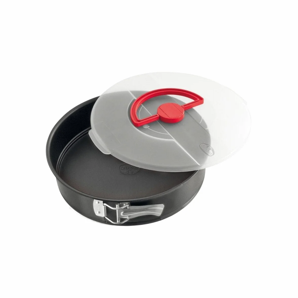 Dr. Oetker Bake&Go Molde Hornear Redondo Desmontable con Tapa para Transportarr y Almacenar, 26 cm Diámetro, Acero con Revestimiento Antiadherente, Color negro, 1 ud.