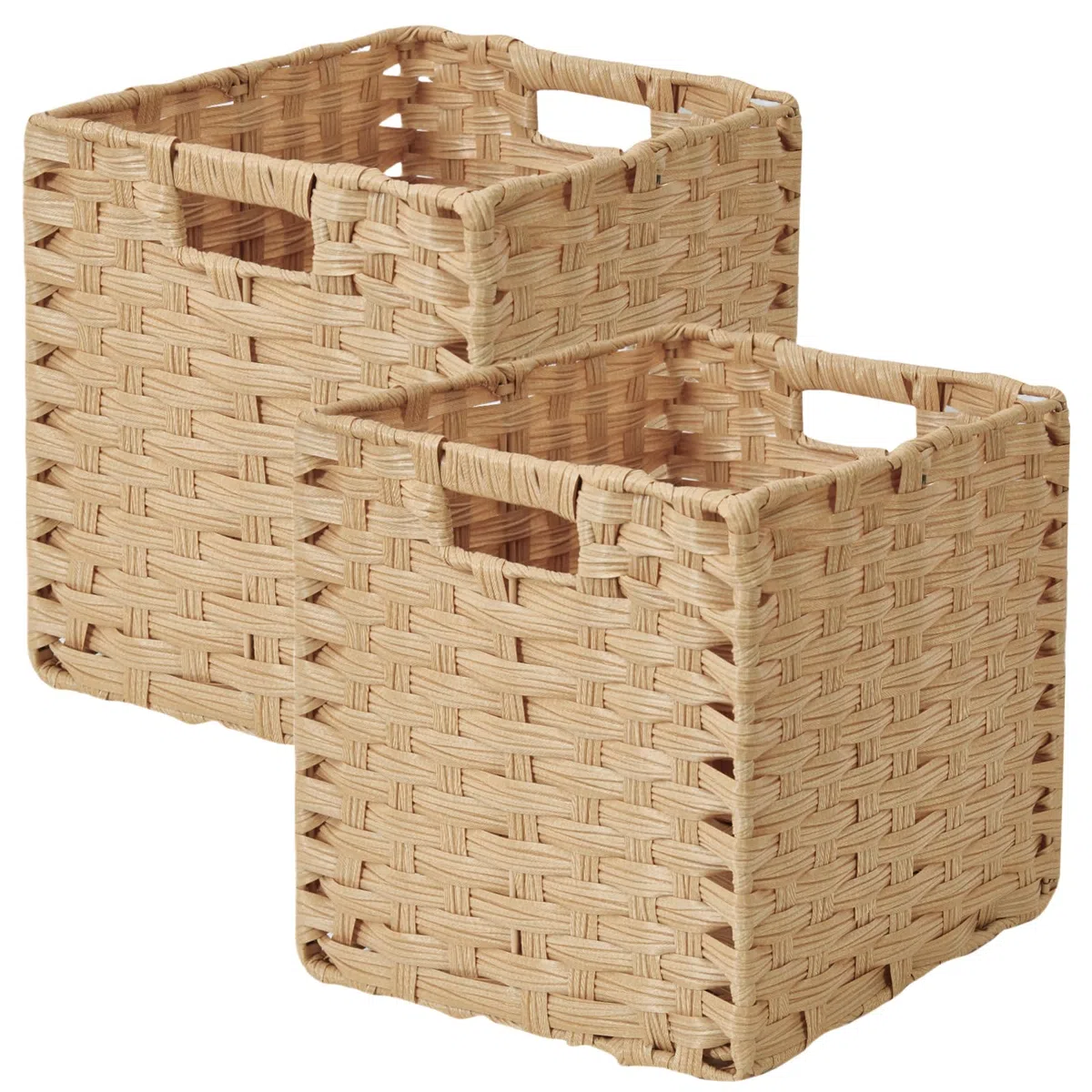 Sagittar Cesta plegable trenzada de imitación de ratán, 31 x 31 x 31 cm, cesta de almacenamiento para despensa, armario, cesta de estantería, cubos, impermeable, no se mohosa, 2 unidades, color