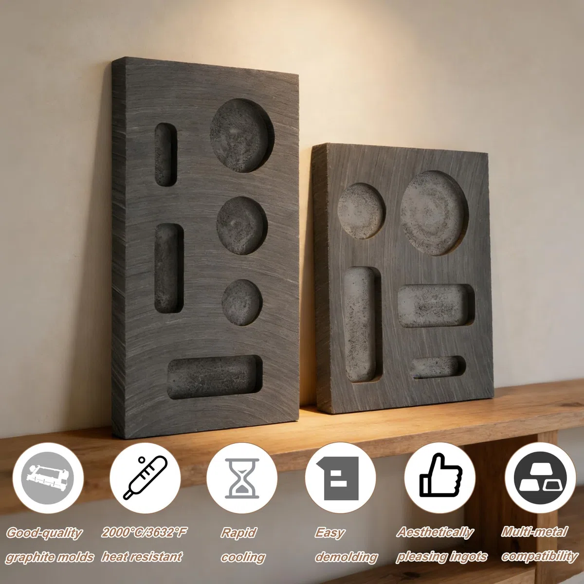 2uds Moldes de Grafito, Mini Molde de Lingote Grafito para Fundir Oro Plata Aluminio Cobre y Latón Alta Pureza Kit Fundición y Refinación Metales para Joyería
