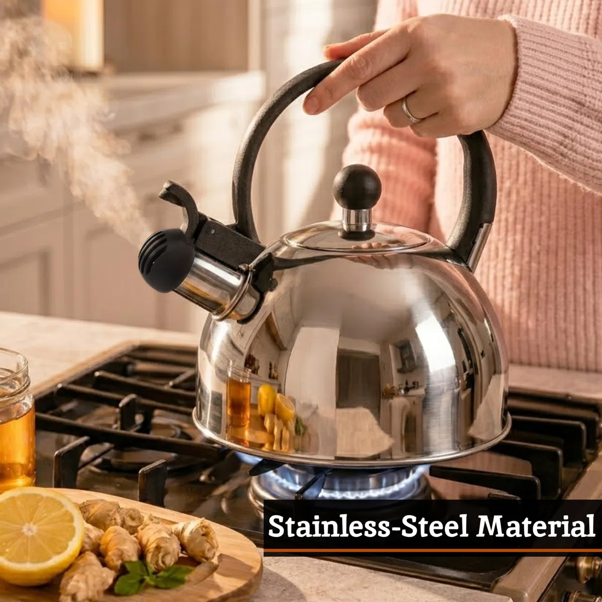 Premier Housewares - Tetera hervidor con Silbato (Acero Inoxidable, 1.0 L) Acabado Espejo.