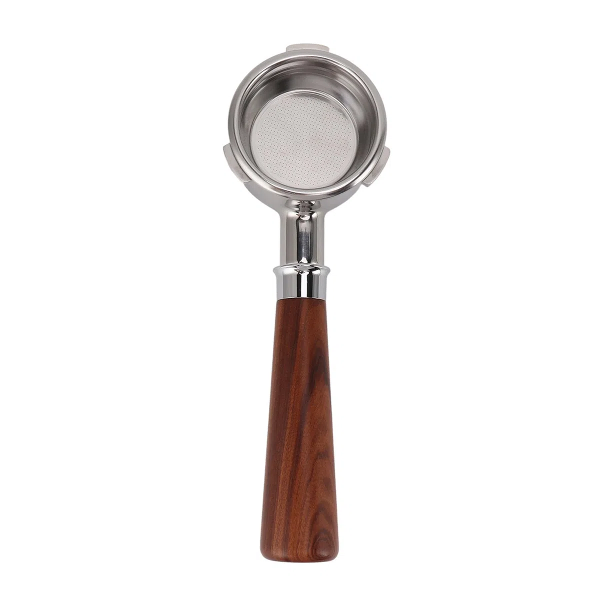 Portafiltro de 58 mm sin fondo, portafiltros de diseño de 3 orejas con mango de madera maciza para cafeteras (Redwood en estilo A1)