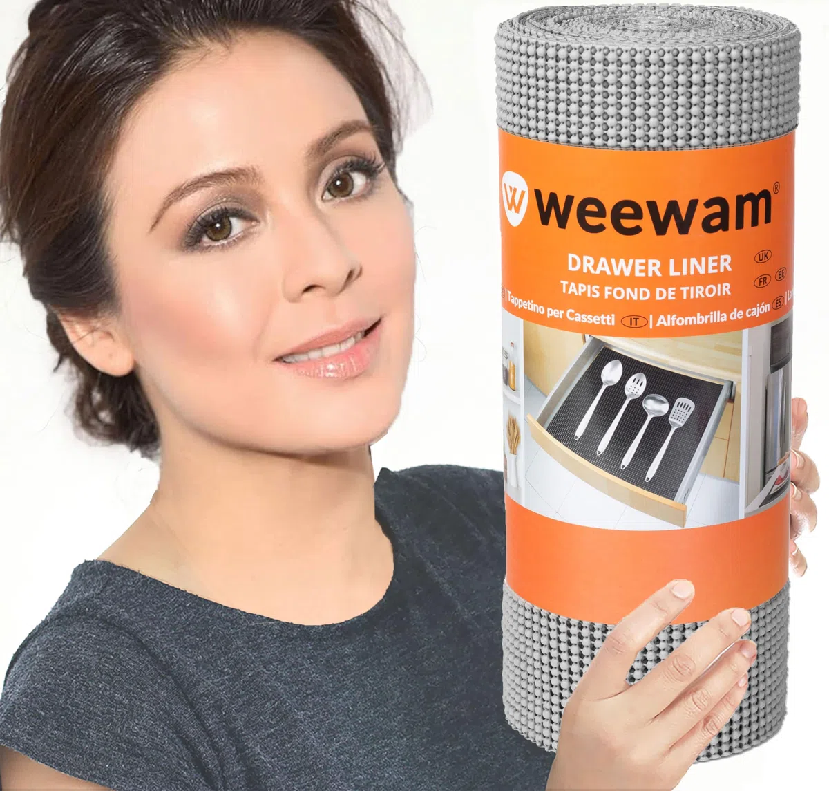 Rollo de Alfombrilla Antideslizante para Cajones de Cocina, Weewam 30 x 600 cm (XXL) Forro EVA para Muebles de Cocina, Tapete Protector Armarios Cajones Estantes, Sostenible y Impermeable (Gris)