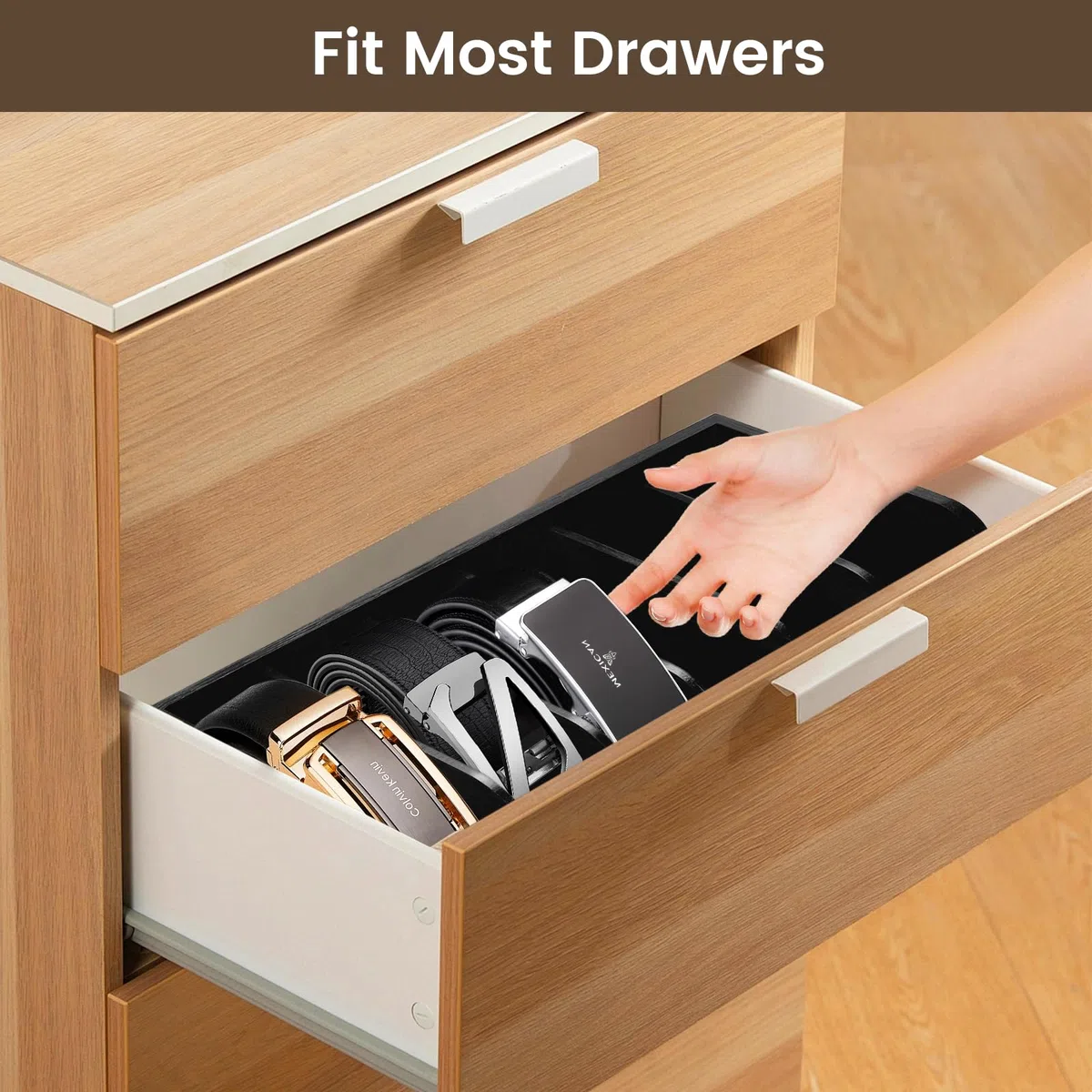 Organizador Cinturones,Organizador de Cinturones,6 Compartimentos,Caja Organizadora de Cinturón para hombre,Adecuado para Armarios y cajones,Contenedor Natural Relojes Hombres y Mujeres