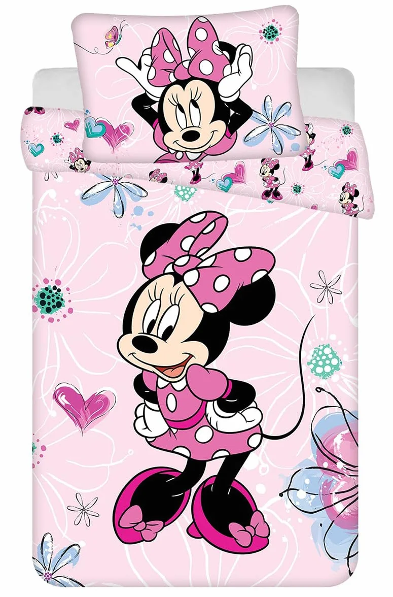 Minnie Mouse Funda Nórdica Bebé 100x135 + Funda Almohada 40x60 100% Algodón | Ropa de cama bebé reversible | Algodón natural suave transpirable | Disney | Niña 0-3 | Cuna | Regalo | Lavable a máquina