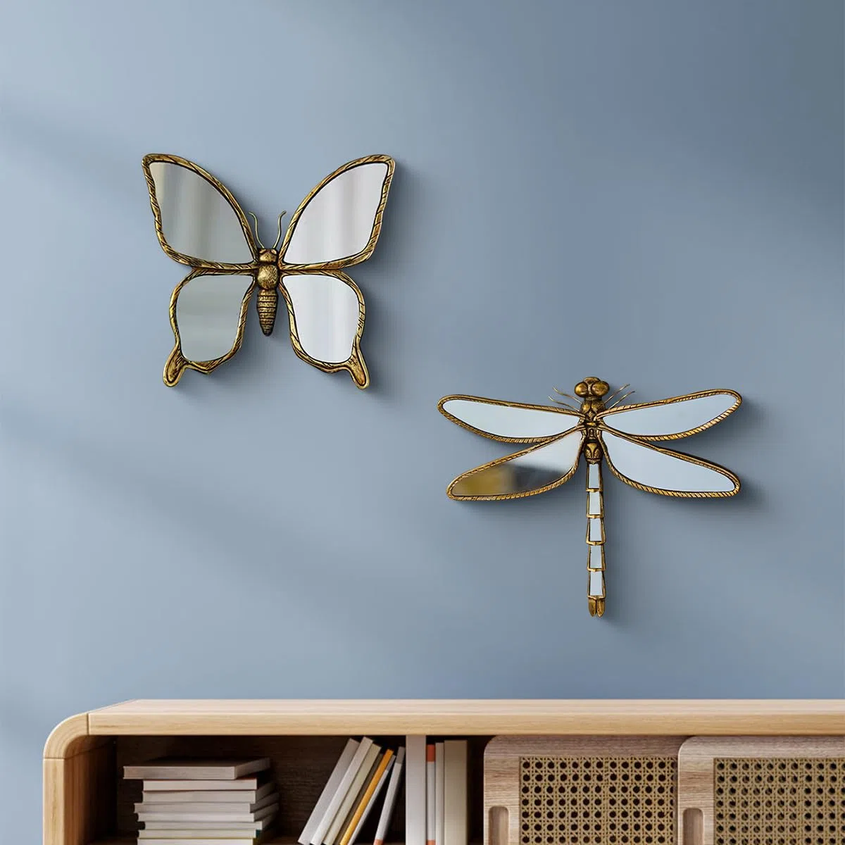 Espejos de pared dorados con libélula - Oro, hechos a mano, decoración de pared de resina y cristal con insectos, perfecto para casas de temática victoriana y europea (libélula)