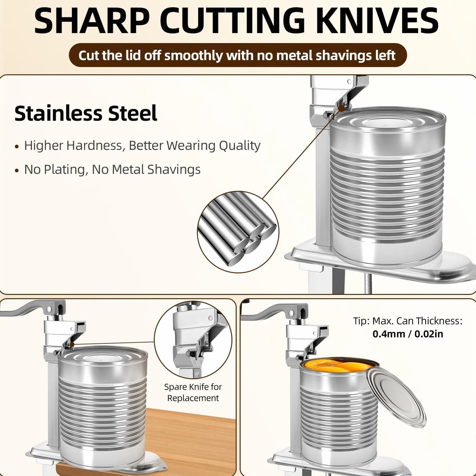 Abrelatas comercial de 48/59/75 cm, abrelatas industrial de altura ajustable para latas de hasta 10 pulgadas de alto, abrelatas manual resistente con base resistente y hoja de repuesto, ideal para