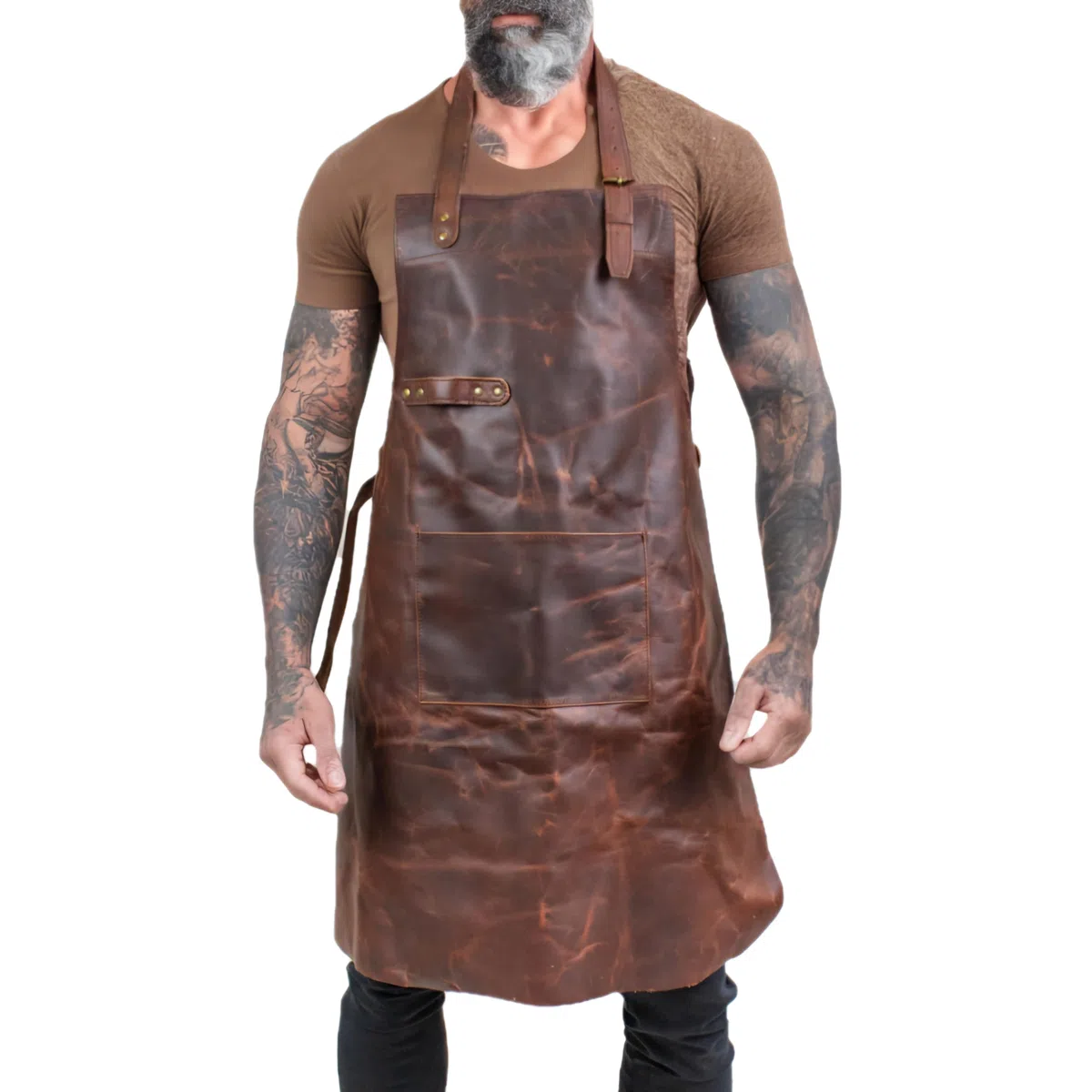 Delantal de cuero para hombres y mujeres – Delantal de primera calidad para barbacoa, carnicero, chef con correas ajustables y bolsillos