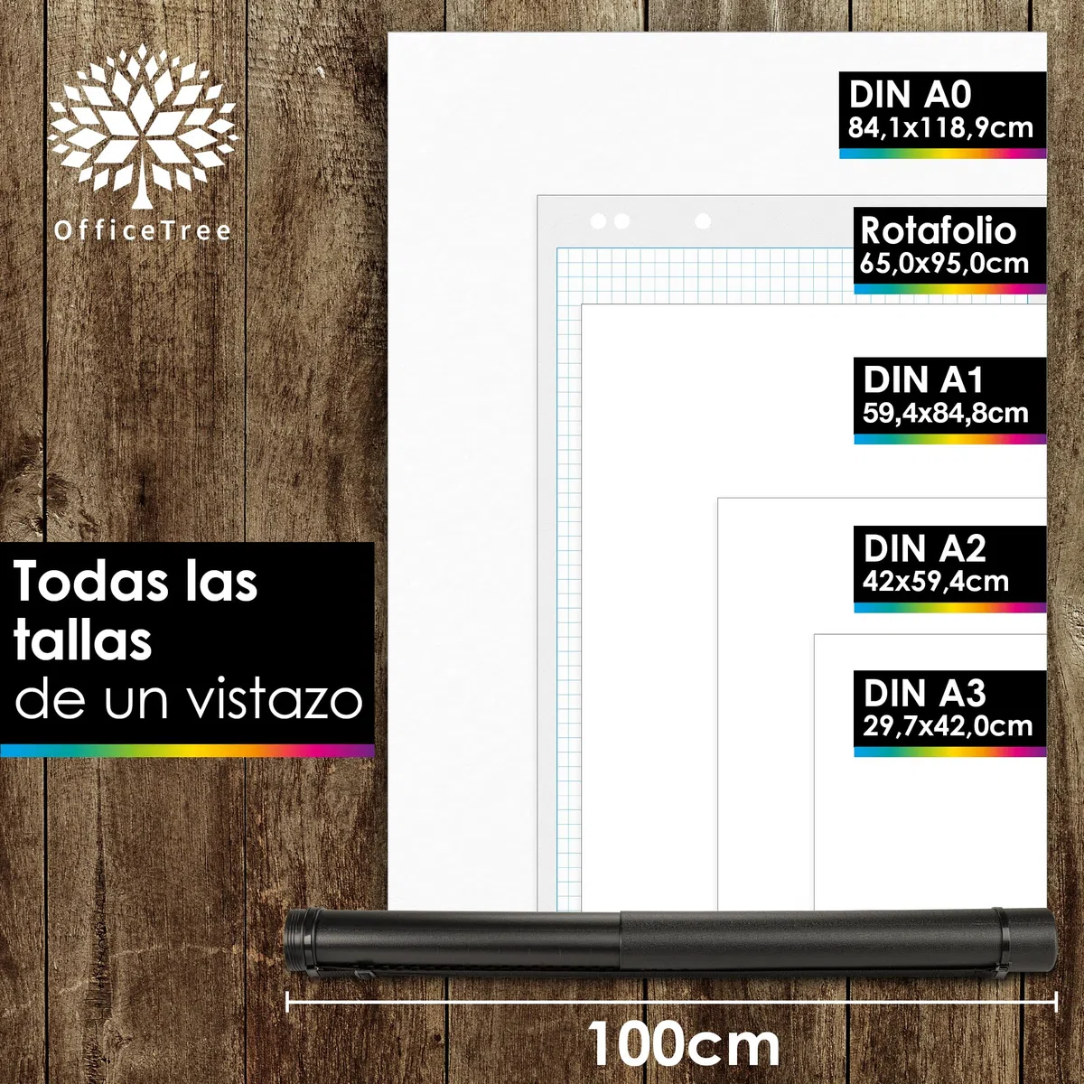 OfficeTree Tubo Portaplanos Plástico Negro - para Transporte y Almacenamiento - Tubo para Guardar Planos - Longitud y Correa de Transporte Extensible - Tubo para Poster