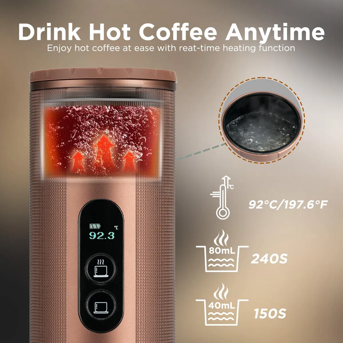 Cafetera Espresso Portátil: Cafetera Portatil Capsulas para Viaja - 8 Tazas por Carga - Calentamiento rápido - Indicado para coche y viajes - Compatible con Cápsulas Nespresso -Marrón