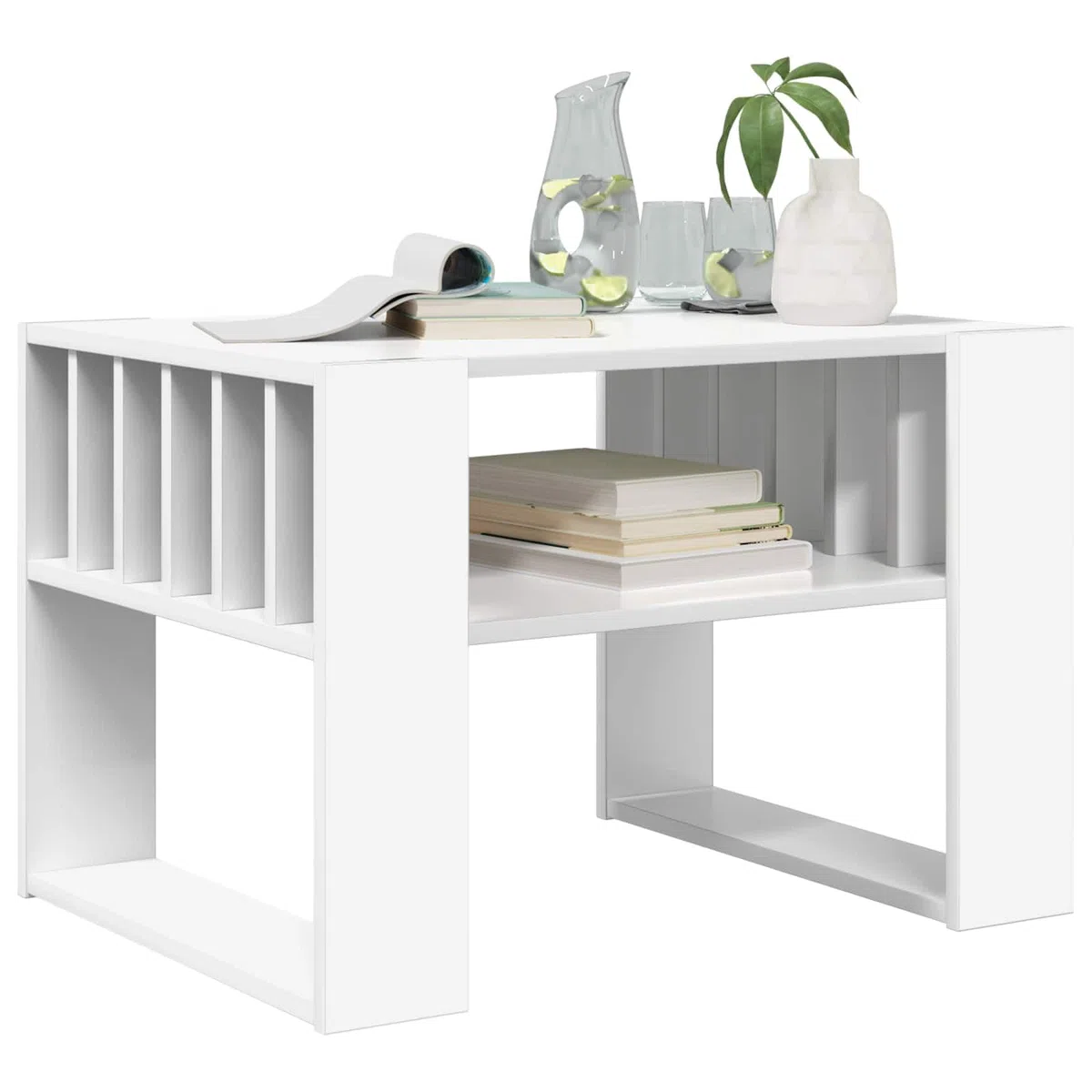 Mesa de centro blanca de 66 x 49,5 x 45 cm, material de madera, moderna mesa de salón con estante y espacio de almacenamiento para salón, habitación de invitados, oficina, pasillo, recepción