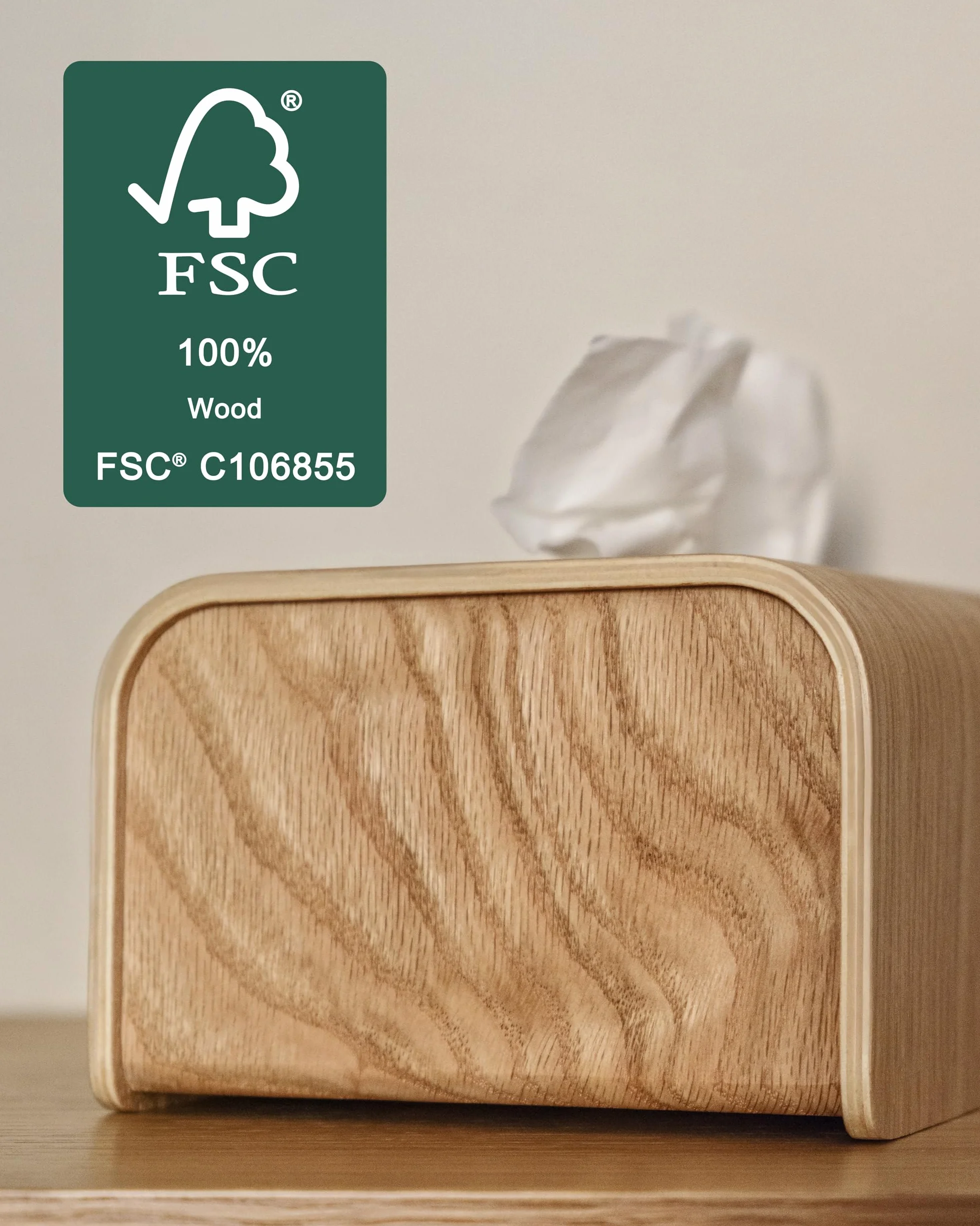 Kazai. Caja para pañuelos de Papel 'Toke' | Chapa de Madera auténtica certificada FSC | Dispensador de toallitas húmedas con diseño escandinavo sostenible | Roble