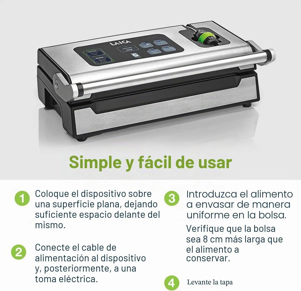 Máquina envasadora de alimentos al vacío LAICA VT3240 con bolsas de vacío adicionales - Termoselladora de bolsas automática para 100 ciclos consecutivos