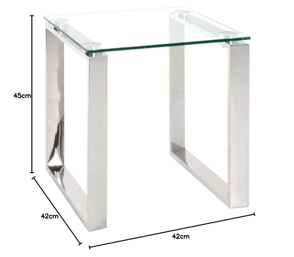 HAKU Mesita Auxiliar Acero Inoxidable Tablero de Cristal Transparente Mesa de sofá con Vidrio de Seguridad 8 mm Mesa de Centro - Dim.: An 42 x Al 45 x P 42 cm; Estilo: Moderno