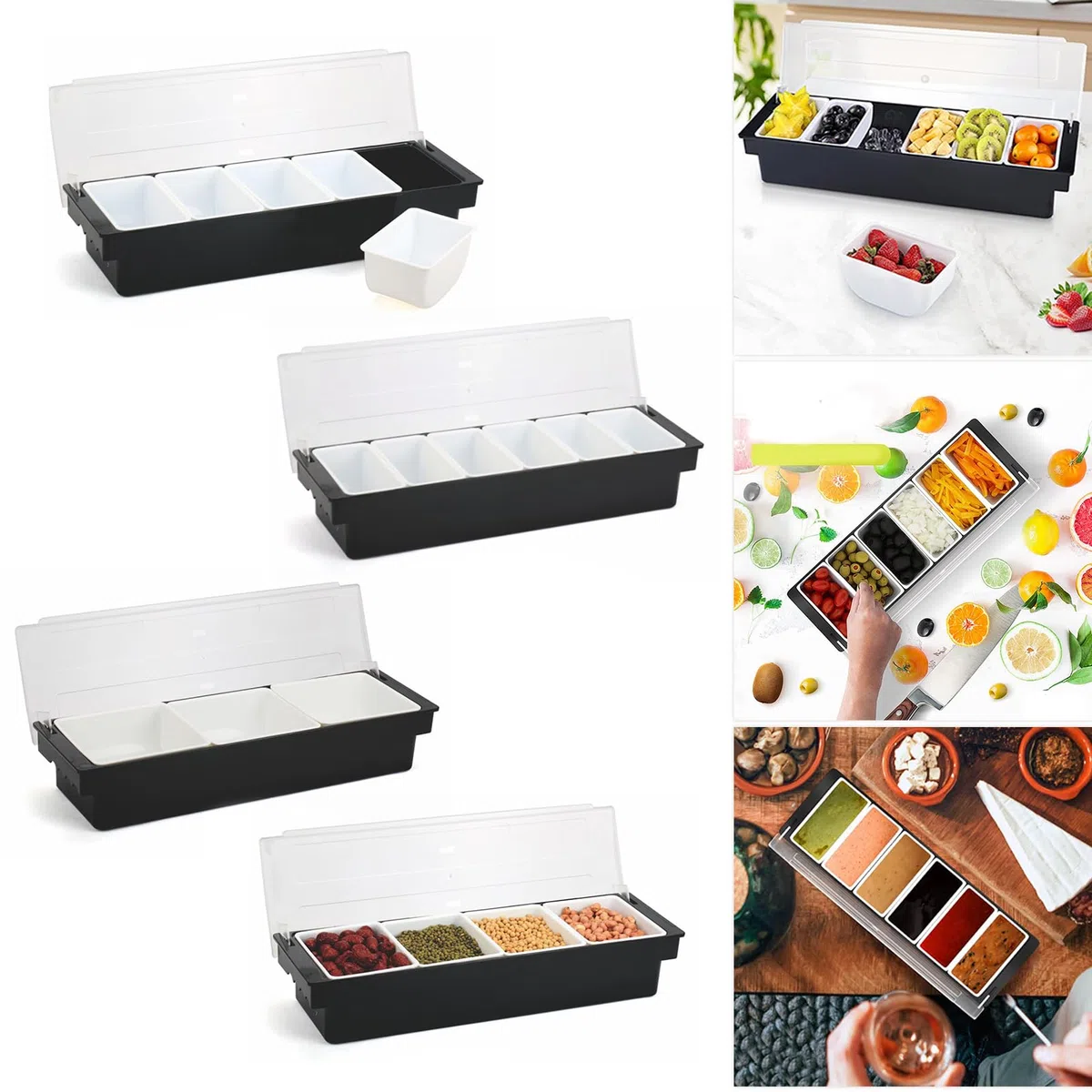 Juego de accesorios multiusos para bar, bandeja de exhibición de frutas y condimentos, organizador de guarnición de cóctel, plato decorativo enfriado con hielo para heladerías y bares (6)