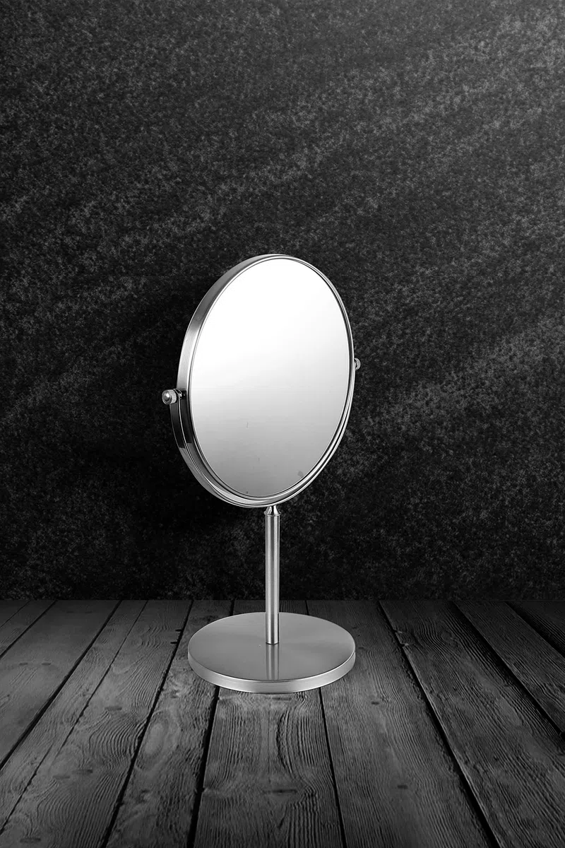 Exclusivo Espejo cosmético de Acero Inoxidable con 5 aumentos | Baño Lámpara LED Maquillaje Espejo de vanidad Espejo de Mesa WC (Acero Inoxidable (Cepillado), 5X)