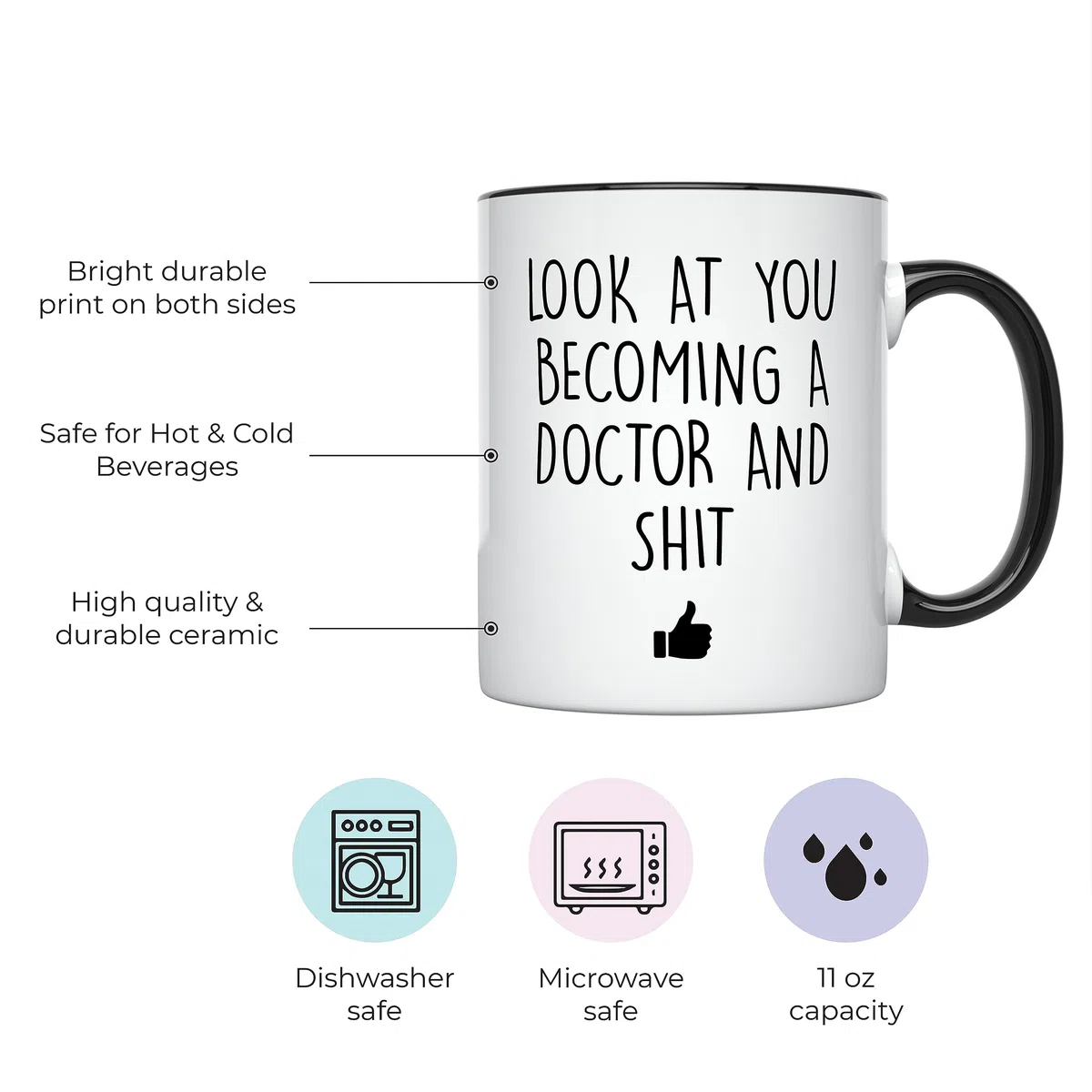YouNique Designs Taza de café Future Doctor, 325 ml, blanca, divertida taza de estudiante de medicina, taza de escuela de medicina (mango negro)