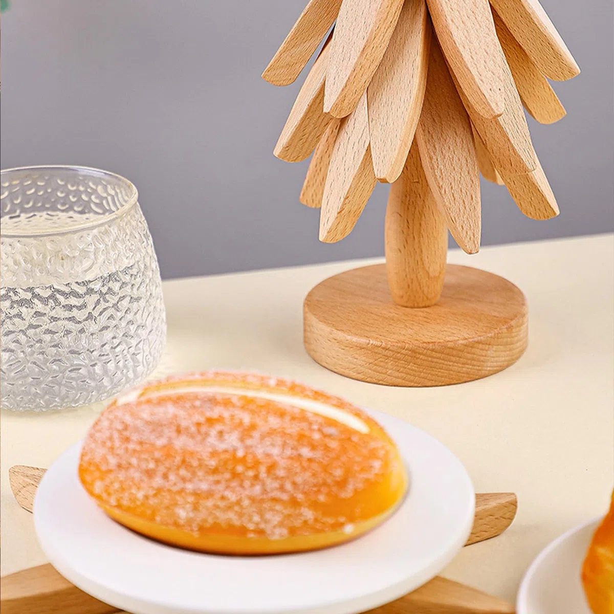 Treevet - Juego de posavasos de madera, salvamanteles de madera, salvamanteles de madera, salvamanteles de árbol de Navidad, salvamanteles de madera para tazas, sartenes calientes, platos de madera