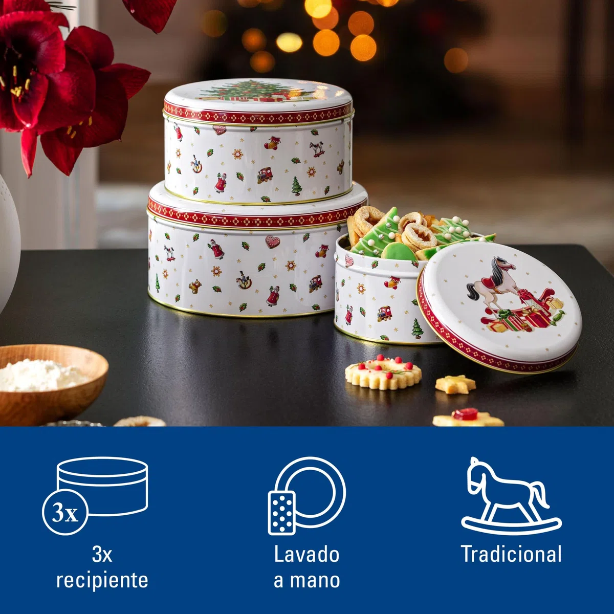Villeroy & Boch - Winter Collage Set de Cajas de Galletas Multicolor, Bote de Galletas Navidad, Tarros, Metal