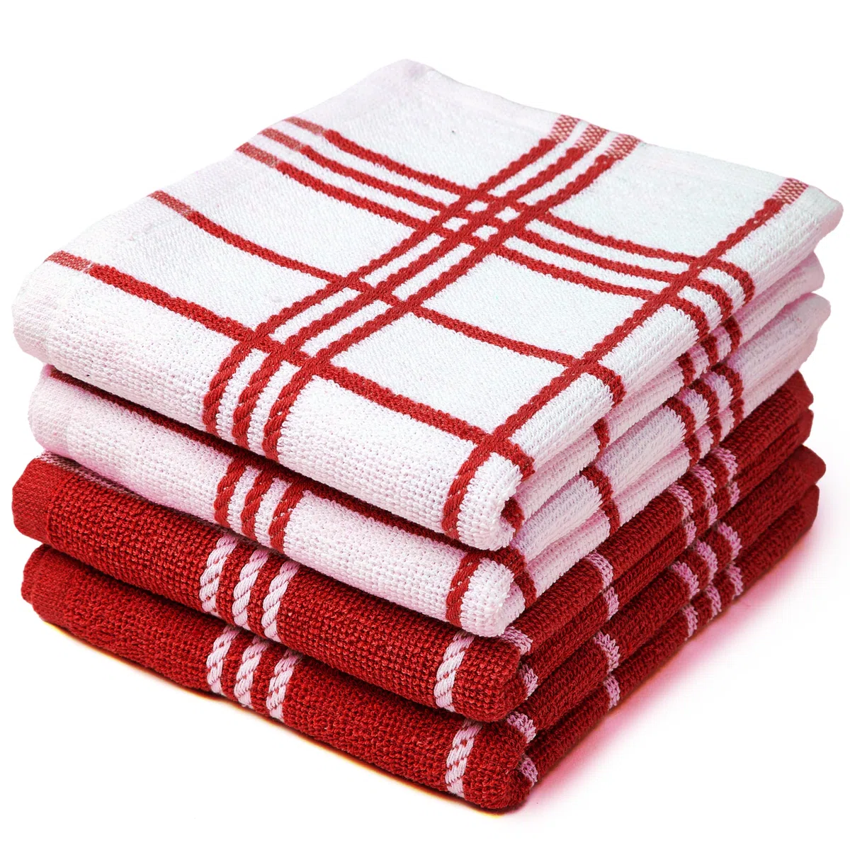 Encasa XO Juegos de paños de Cocina y paños de Cocina Red Terry Toallas de Felpa de algodón Altamente absorbentes | 60x40 cm | Multiusos para Lavar Platos y Limpiar Juego de 4