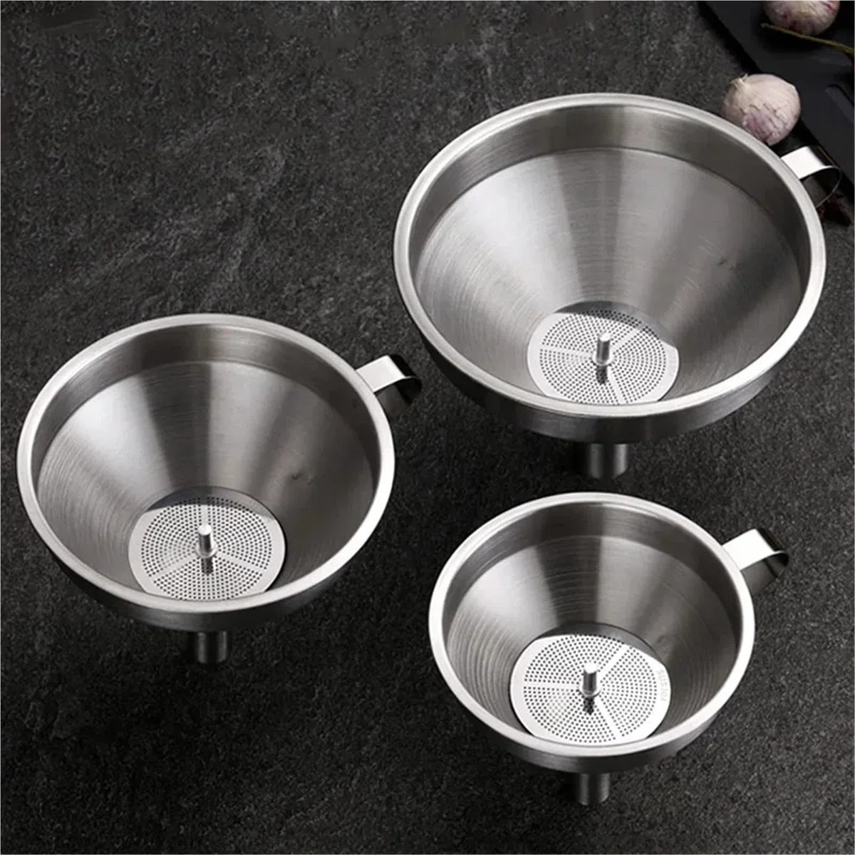 Embudo De Cocina En Acero Inoxidable Juego de embudos acero inoxidable, embudo for líquidos boca ancha con filtro, cocina for botellas, herramientas, 3 uds