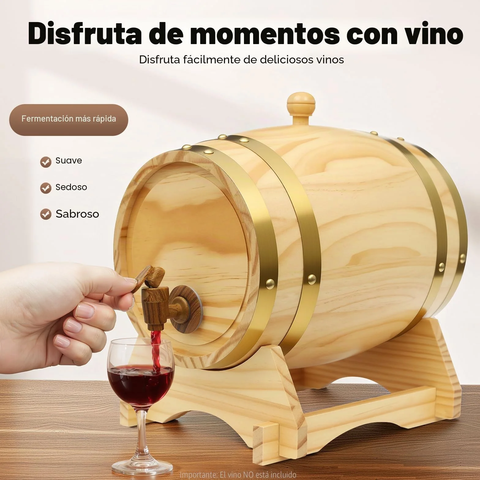5L Barril de Vino con Grifo 30x22,5x28,5cm Ovalada Barril Madera Resistente al Desgaste, Resistente a Los Golpes con 1 Soporte para Hogares, Hoteles