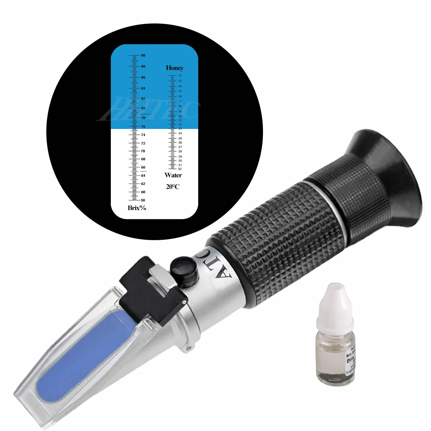 HHTEC Refractómetro Miel 58–90% Brix – 10–32% Agua – Control Humedad Miel – Evita Fermentación – ATC – Apicultura Profesional