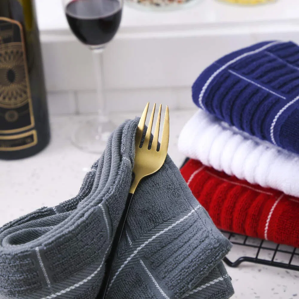 Anyi Paños de Cocina Resistentes y absorbentes con Lazo para Colgar, 100% algodón, Toallas de Bar de té (16 x 26 Pulgadas, Juego de 3, Gris)
