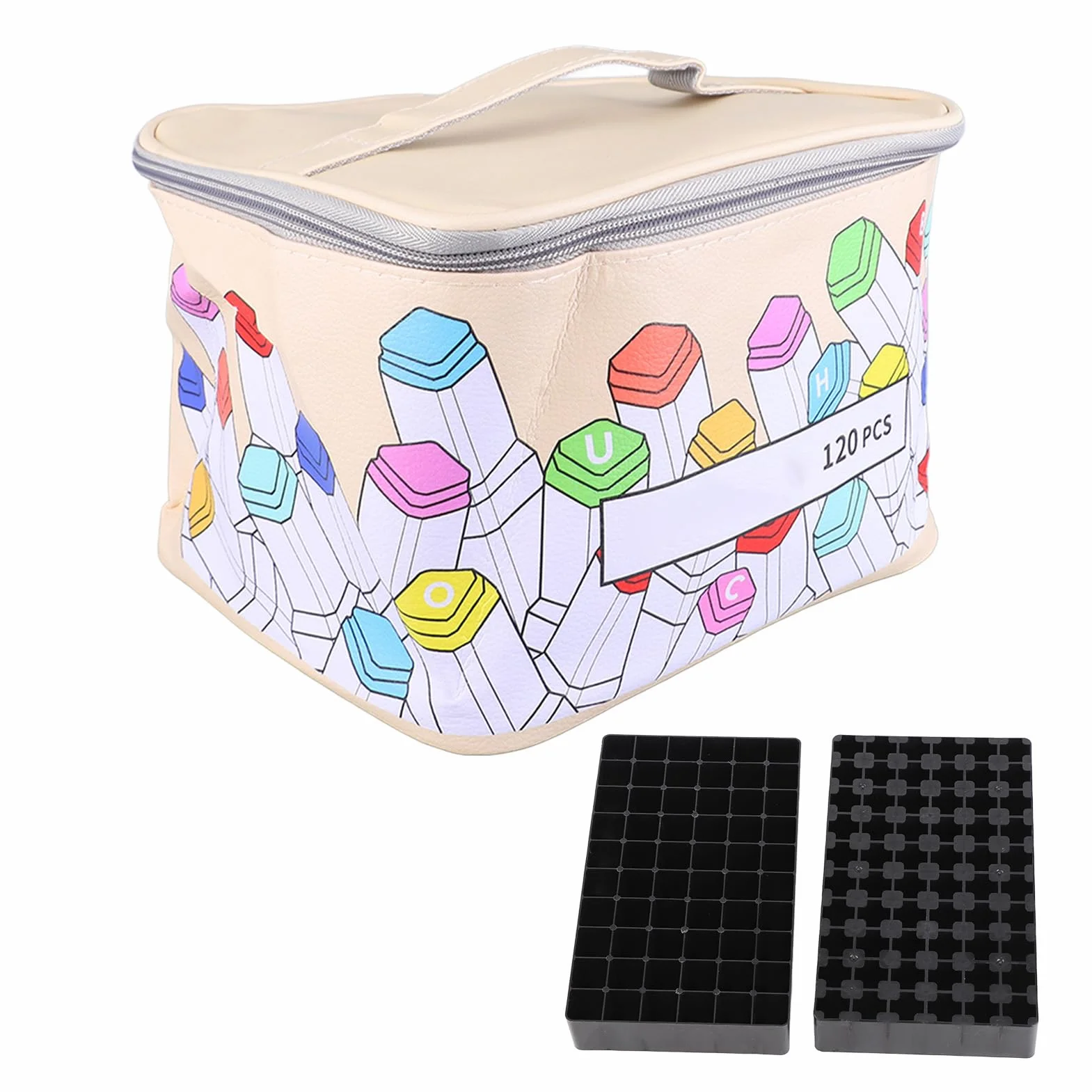 Sorandy Estuche para Rotuladores con 120 Soportes de Almacenamiento, Organizador de Bolígrafos Artísticos de Cuero PU con Gran Apertura y Asa de Transporte para Rotuladores