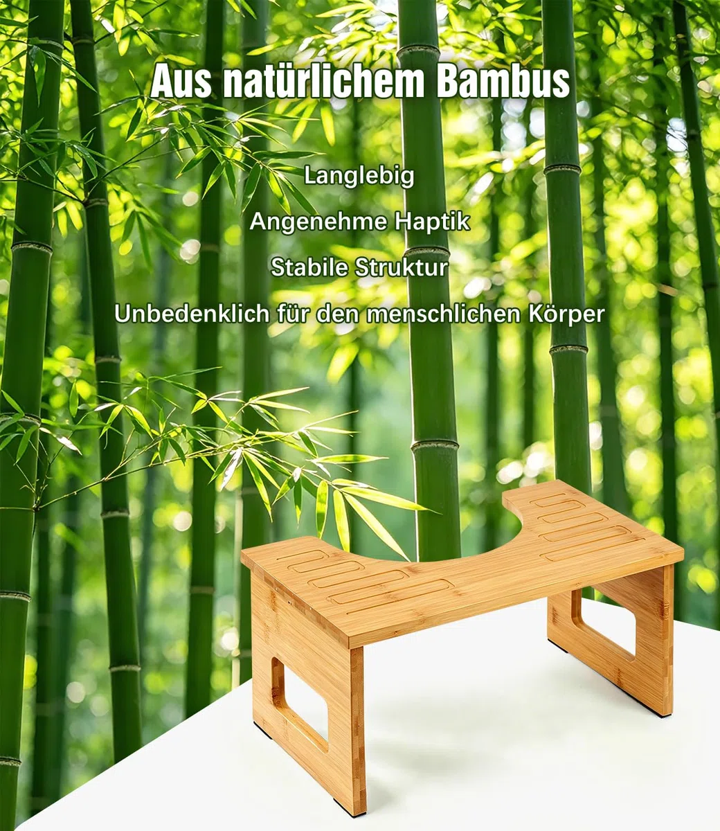 Taburete de inodoro de madera de bambú para adultos, taburete de inodoro con almohadillas antideslizantes, taburete ergonómico para baño