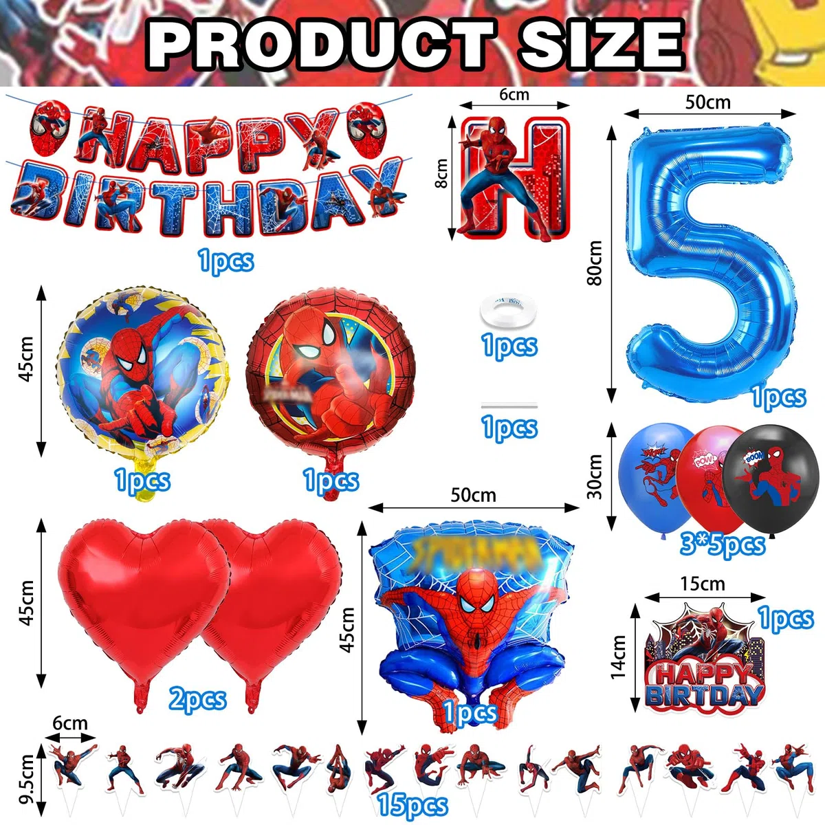 38 Piezas Set de Cumpleaños Spiderm 5 Años Niño, Decoracion Cumpleaños Spiderm, Globos de Cumpleaños Infantil, Decoración Globos para Fiesta de Cumpleaños Niños