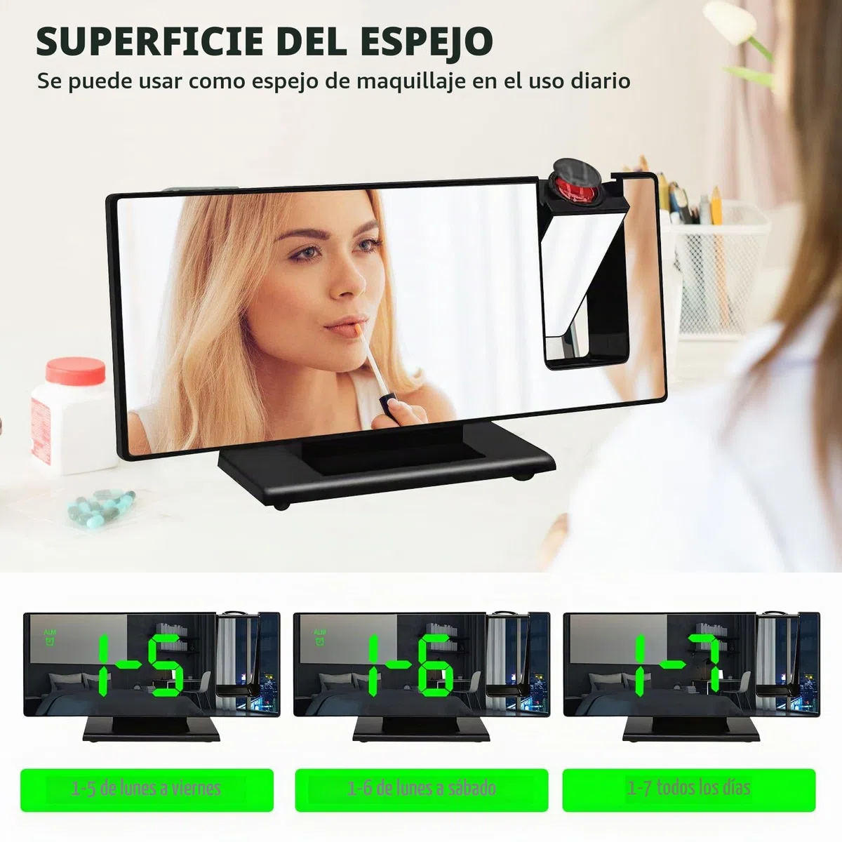 BYZESTY Despertador Proyector Techo, Reloj Proyector Techo, Reloj Despertador Digital, Despertador Inteligente Alimentado por USB, con Gran Pantalla, Temperatura, Snooze, Brillo Ajustable, 12/24H