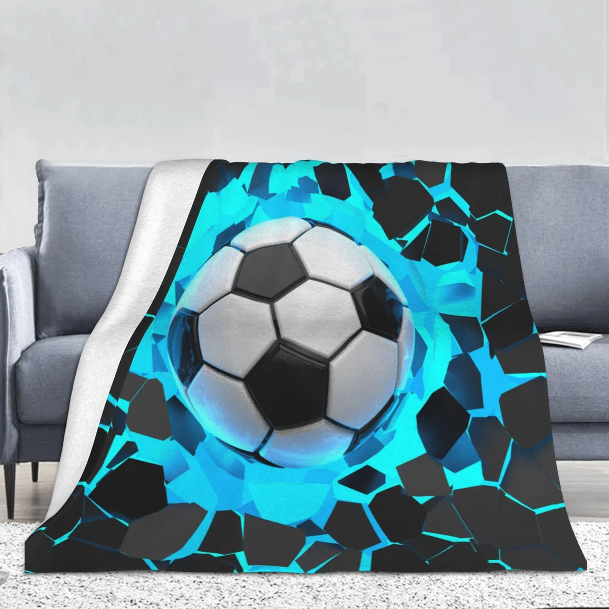 Manta de fútbol 150 x 200 cm,diseño Deportivo de fútbol para niños,Suave y cómoda,Ideal para niños y Adolescentes (A, 150 x 200 cm)