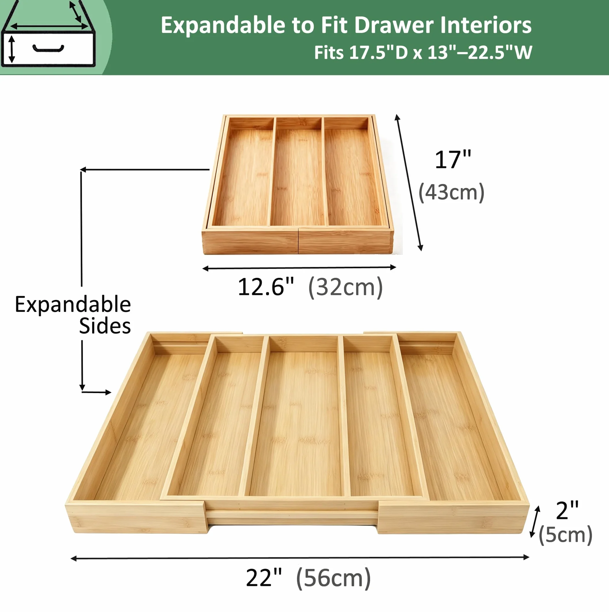 Utoplike Bandeja de Bambú para Cubiertos, Organizador Extensible para Cajón de Utensilios, Porta Cubiertos, Porta Herramientas para Cocina, Dormitorio, Sala de Estar