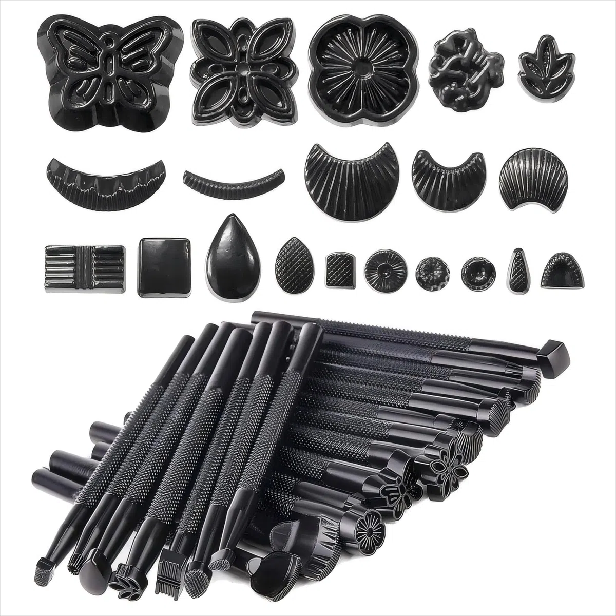 Juego de 20 herramientas de corte de cuero, estampado de cuero, herramientas de sello negro, kit de sello de diferentes formas para el procesamiento artístico de cuero