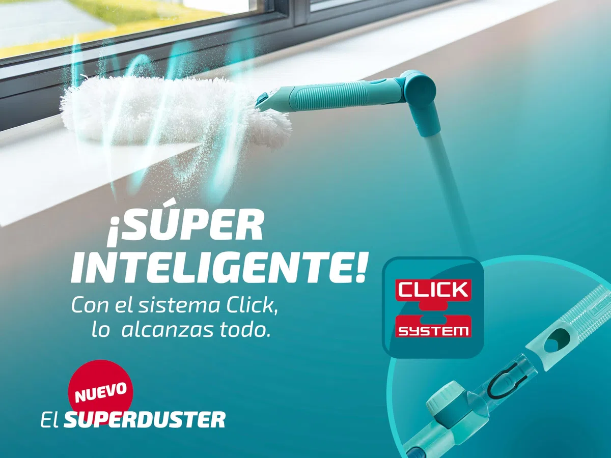 Leifheit SUPERDUSTER con Funda de Repuesto, Plumero Largo Extensible, Lavable a 40º, Tejido de Microfibra, Compatible con el Click System de Leifheit, Lavar no Tirar