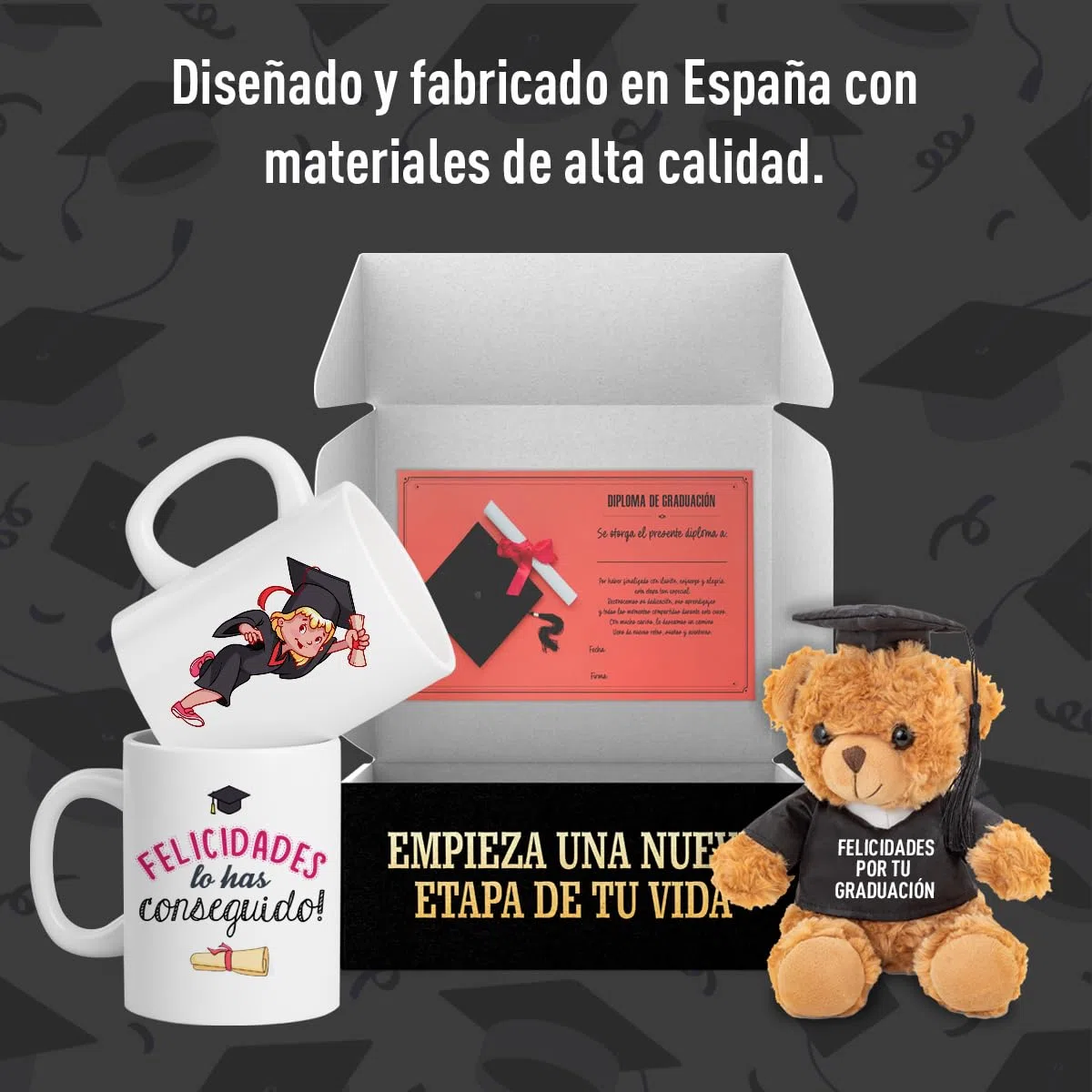 LINFORMAL Pack Regalo Graduación Chica, Regalo de Graduación Original con Taza Graduación y Osito con Camiseta “Feliz Graduación”, Detalle para Graduada, ESO, Bachillerato o Universidad
