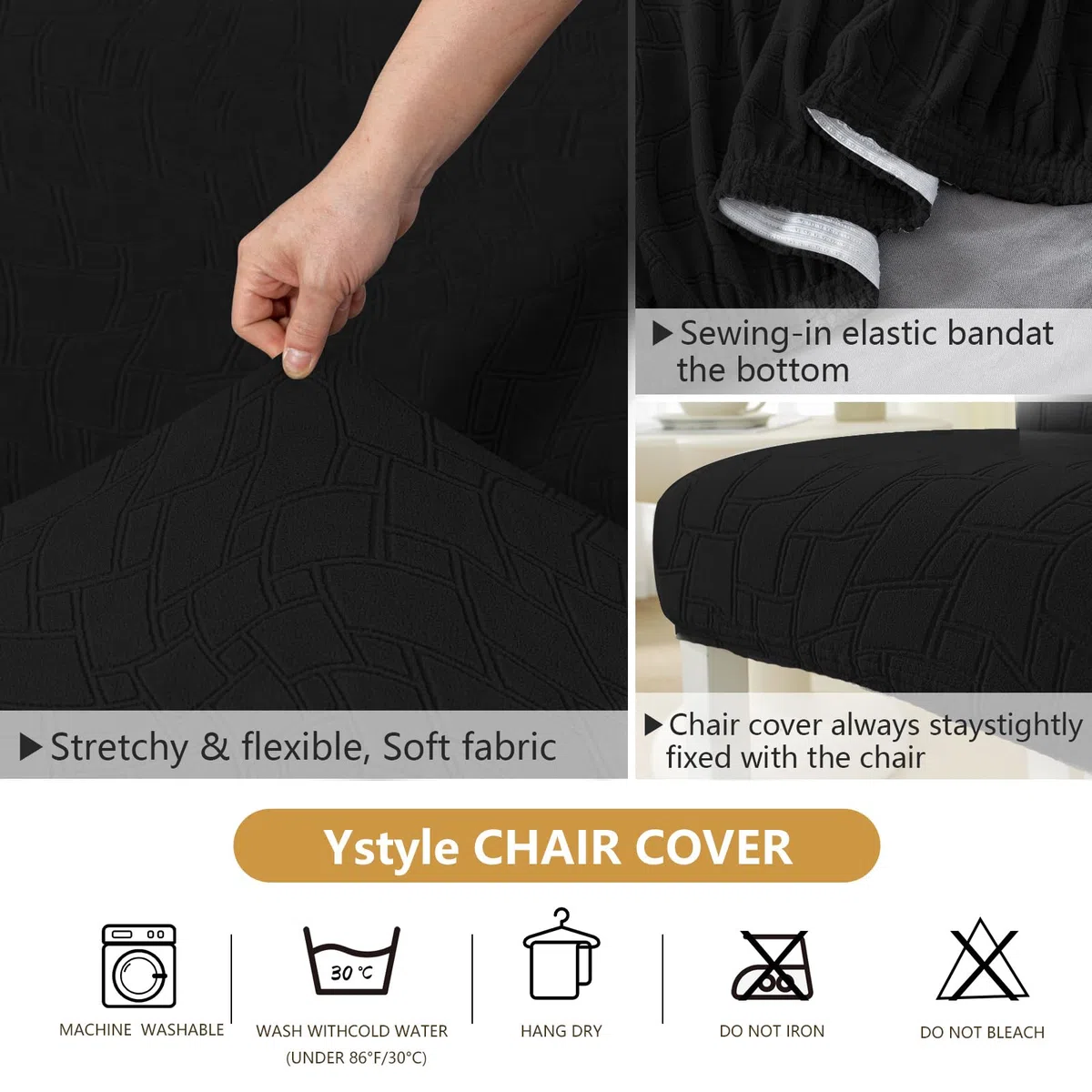 Ystyle Fundas Sillas de Comedor Pack 4 Extensible, Fundas Sillas Elástico Universal Ajustables, Súper Suave Cómodo Antiarañazos para Banquetes Hogar Restaurante Hotel, Negro