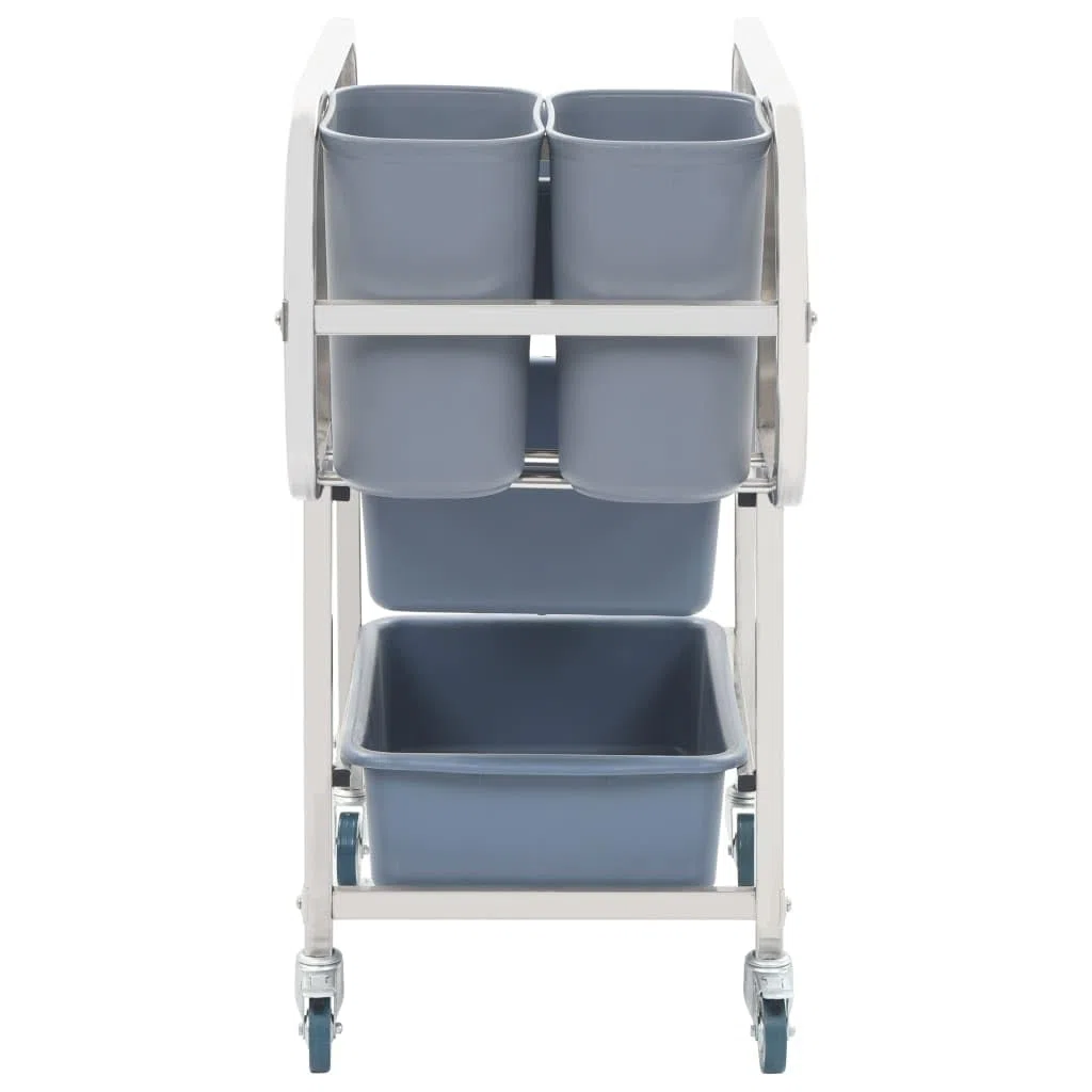 Carro de cocina con marco de acero inoxidable y recipientes de plástico, 82 x 43,5 x 93 cm, carrito con 4 ruedas y frenos, para cocina, comedor, transporte de platos y residuos