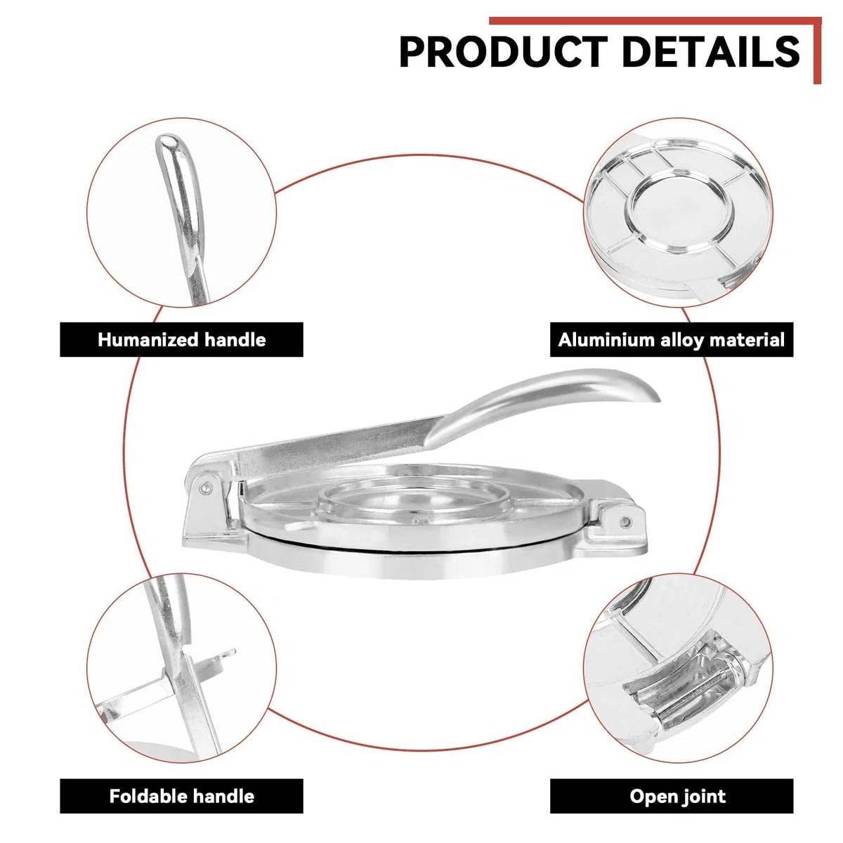 Prensa de tortilla de hierro fundido, aleación de aluminio Tortilla Maker harina Tortilla Pizza Making Machine para cocina 22 * 16CM