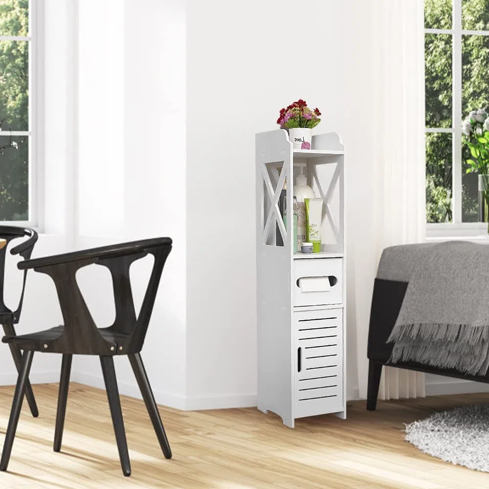 Mueble de baño, mueble para inodoro, mueble para inodoro, almacenamiento para baño, cajón, compartimento, ahorro de espacio, espacios pequeños (C,20 x 20 x 80 cm blanco), YUSHI1027