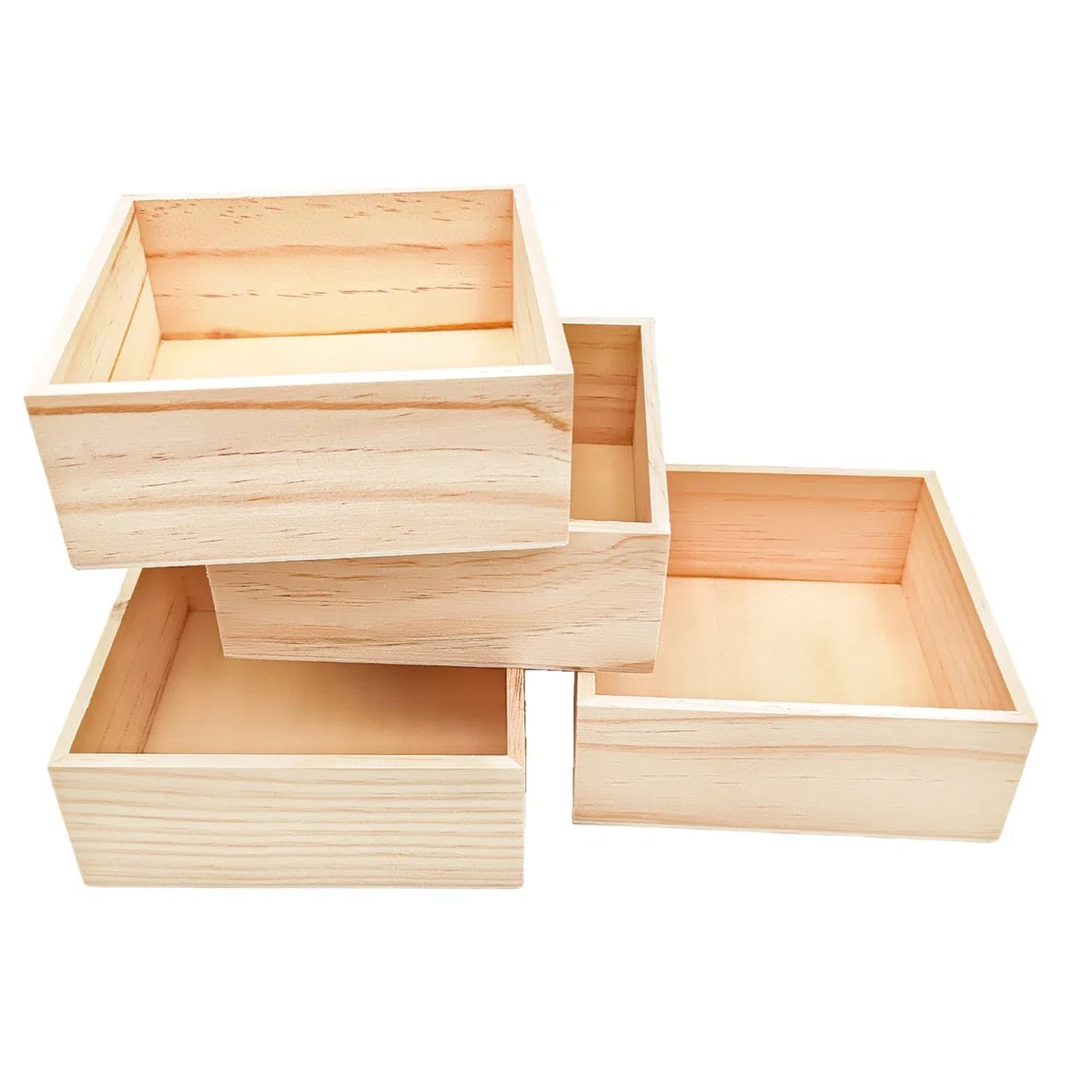 Anktily Paquete de 4 Cajas Organizadoras de Almacenamiento de Artesanía de Madera Sin Terminar, Caja de Madera Cuadrada Pequeña de 15x15x6cm, Caja Contenedor de Madera Natural Rústica para Decoración