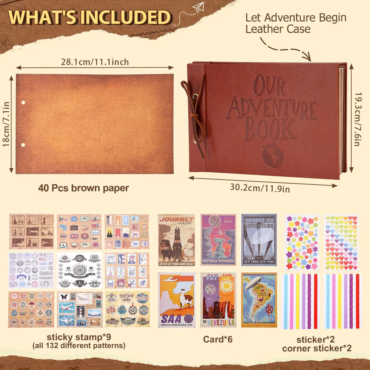 Our Adventure Book scrapbooking, 30 x 19 cm 80 páginas album fotos para pegar y escribir, libro de recortes de viajes de cuero con texto en relieve 3d, para aniversarios, navidad, regalos del día de l