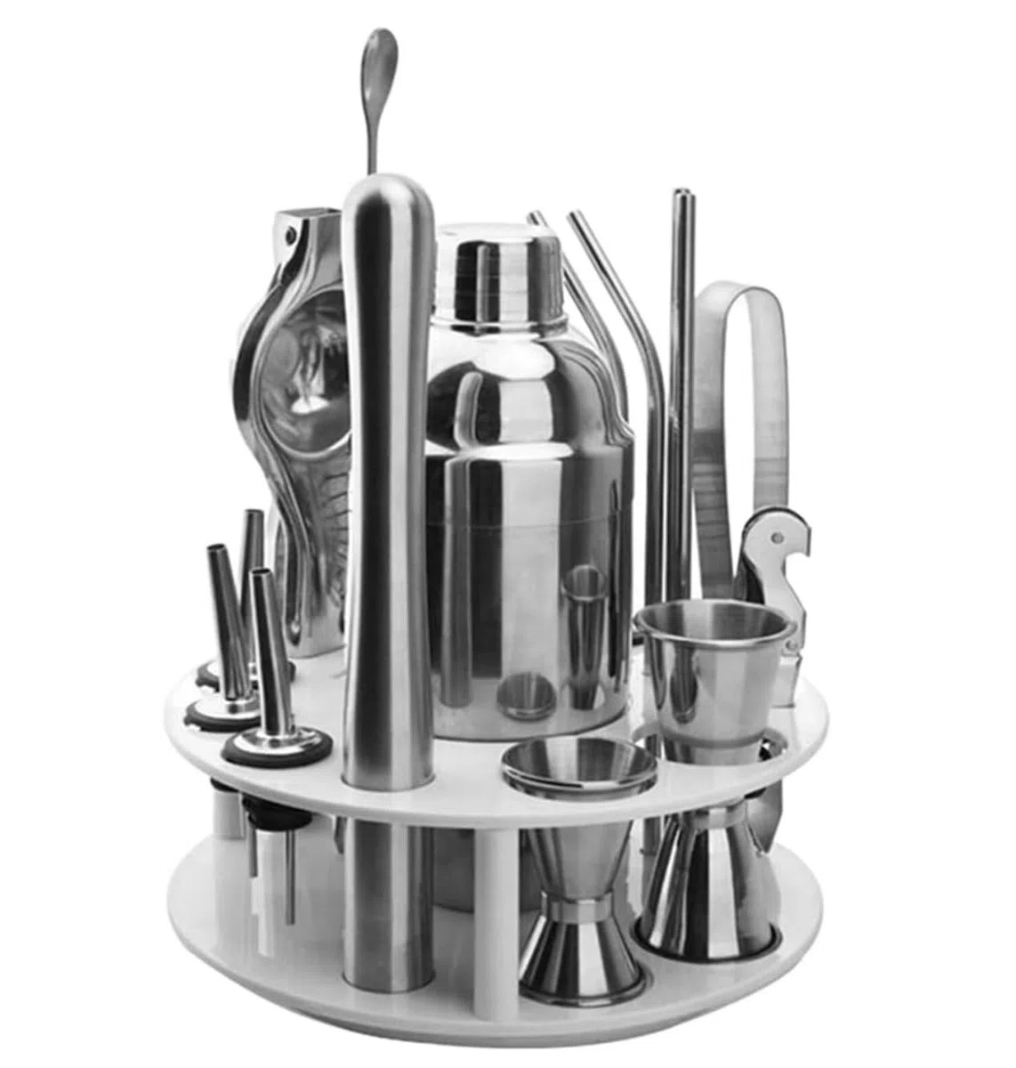 Juego de Cocktail Shaker Kit para Hacer Coctelera De 20 Piezas con Soporte Giratorio, Herramienta De Barman para Barra Casera De Acero Inoxidable Coctelera Profesional Herramientas (Color : Blue,Silv